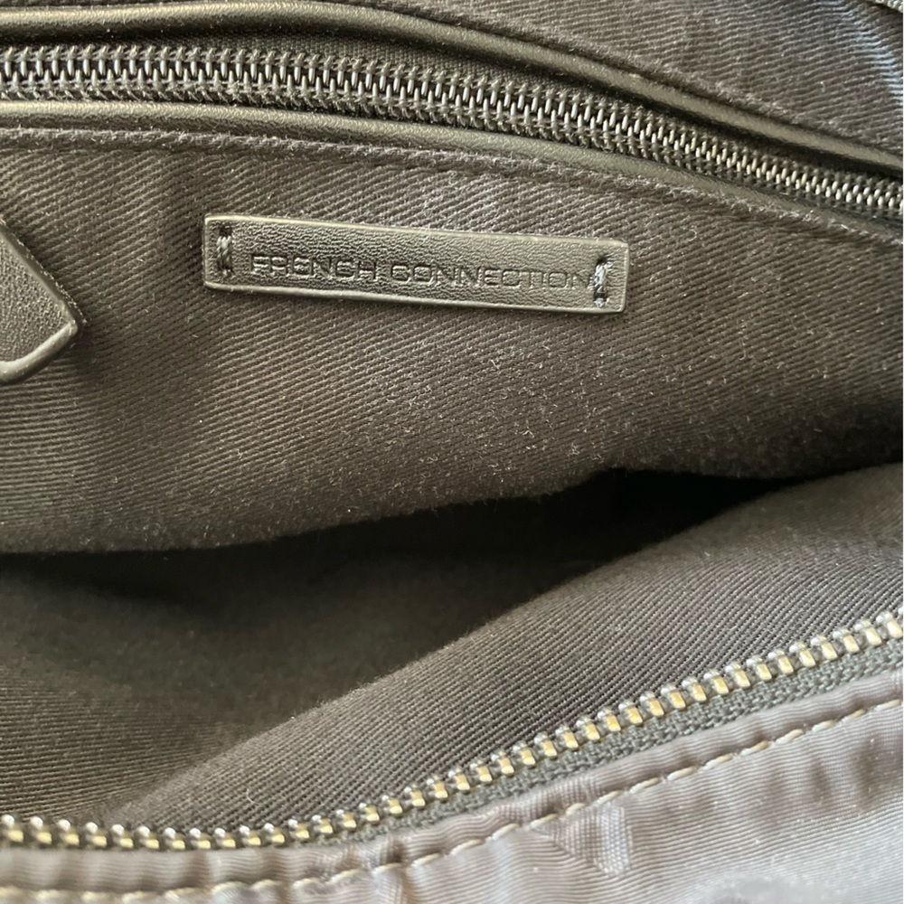 French Connection Cross Body Mini Bag Dark Grey with Camo Print & Pink ties - Picture 5 of 8